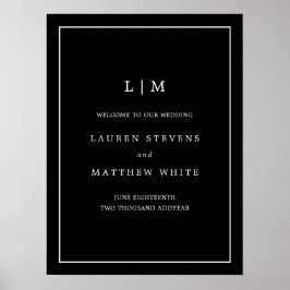Poster Casamento elegante de monograma preto simples