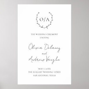Poster Casamento Elegante do Monograma Wreath Clássico