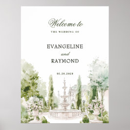 Poster Casamento Elegante em Jardim de Mansão em Aquarela