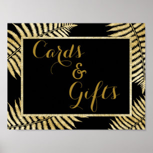 Poster Casamento Elegante Faux Folha de Ouro Bracken