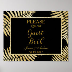 Poster Casamento Elegante Faux Folha de Ouro Bracken