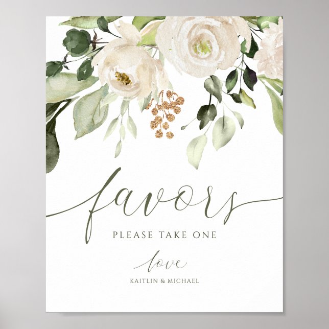 Poster Casamento Elegante Favorece Sinal Greenery Foliage (Frente)
