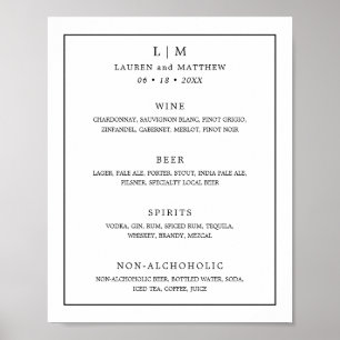 Poster Casamento Elegante Lauren Black and White Monogram