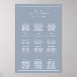 Poster Casamento Elegante Lauren Dusty Monograma Azul