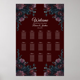 Poster Casamento Elegante Mauve Gothic da Maroon Escuro