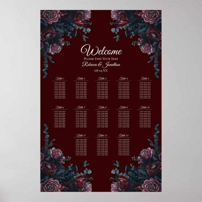 Poster Casamento Elegante Mauve Gothic da Maroon Escuro (Frente)