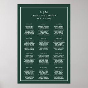 Poster Casamento Elegante Monograma Verde de Floresta Sim