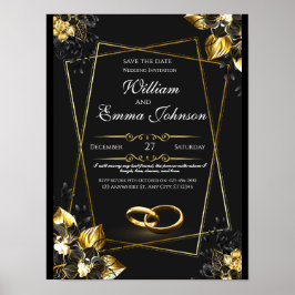 Poster Casamento Elegante Negro e Dourado