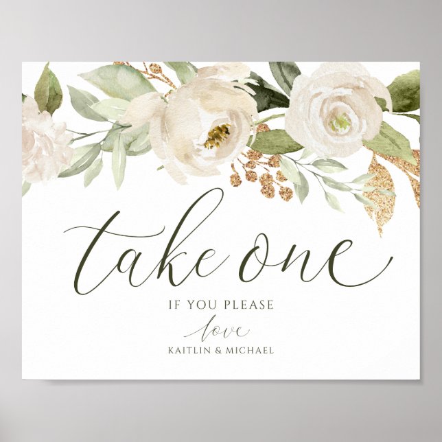 Poster Casamento Elegante Por Favor Tome Um Sinal Branco  (Frente)