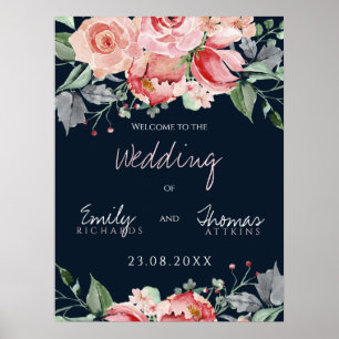 Poster Casamento Elegante Rosa Bege Marinho Script