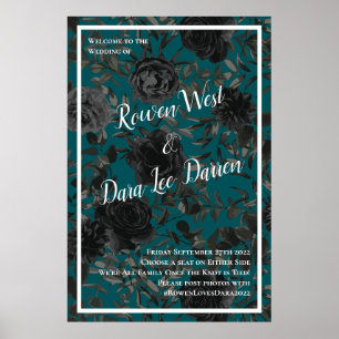 Poster Casamento Elegante Rosa Gótico de Teal Negro