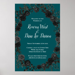 Poster Casamento Elegante Rosa Gótico de Teal Negro