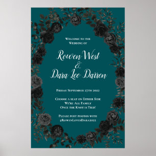 Poster Casamento Elegante Rosa Gótico de Teal Negro