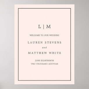 Poster Casamento Elegante Simples, Cor-de-Rosa, Monograma