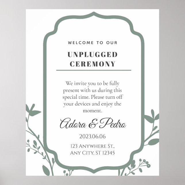 Poster Casamento Elegante Verde e Branco (Frente)