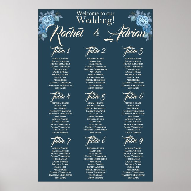 Poster Casamento em cores azul e azul claro. (Frente)