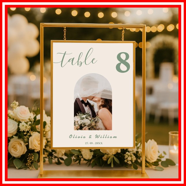 Poster Casamento em Verde Salgueiro | Número da Mesa com  (Criador carregado)