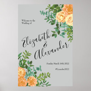 Poster Casamento entre Peach e Cinza Peony Rosa Floral