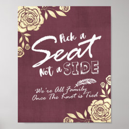 Poster Casamento Escolha um Assento Não um Lado Modernas 