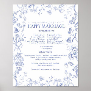 Poster Casamento Feliz Vitoriano da Receita Azul Branco e