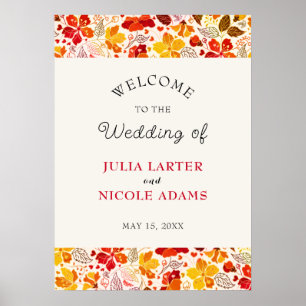 Poster Casamento Florais Hibiscus Tropical Laranja Queima