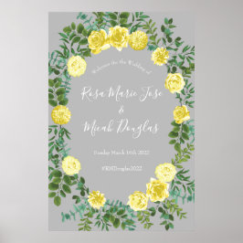 Poster Casamento Floral Amarelo-claro e Cinza