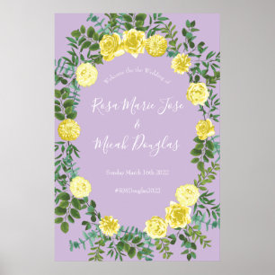 Poster Casamento Floral Amarelo-Lilás e Rosa