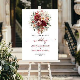 Poster Casamento Floral Bohemiano Outono Marsala Eucalipt