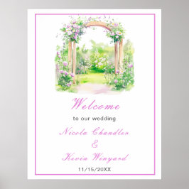 Poster Casamento Floral com Borboleta Rosa primavera