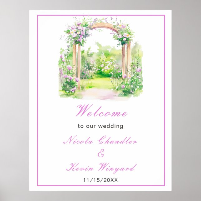 Poster Casamento Floral com Borboleta Rosa primavera (Frente)