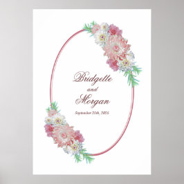 Poster Casamento Floral Cor-de-Rosa Elegante Fronteira Ov