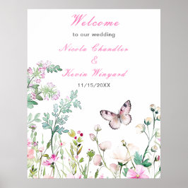 Poster Casamento Floral da Borboleta Verde primavera