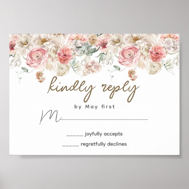 Poster Casamento Floral de Aquarela de Jardim de Verão (Frente)