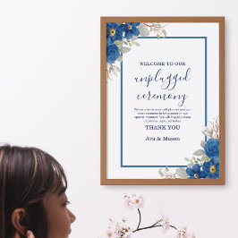 Poster Casamento floral de cor azul-víbora