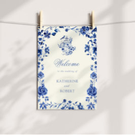 Poster Casamento Floral de Deep Blue Chinoiserie Vintage