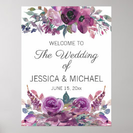 Poster Casamento Floral de Lilac Plum Purple Watercolor