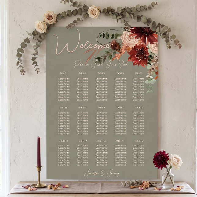 Poster Casamento Floral de Outono Boho Ferrugem & Neutro  (Criador carregado)