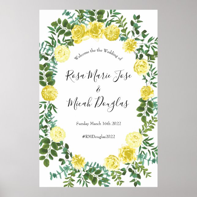 Poster Casamento Floral de Pastel Amarelo-claro e Rosa (Frente)