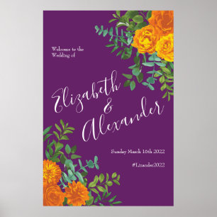 Poster Casamento Floral de Rosa de Peony de Plum Laranja
