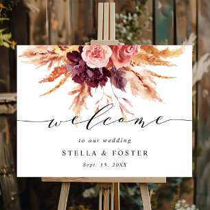 Poster Casamento Floral de Terracotta Fall Burgundy