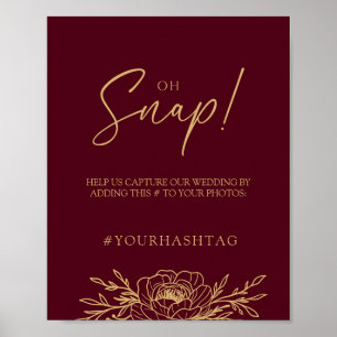 Poster Casamento Floral Dourado Burgundy