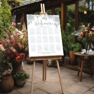 Poster Casamento Floral Elegante Rosas Aquarela Azul