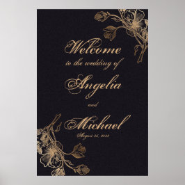 Poster Casamento Floral Faux Metal Dourado Chic Elegante
