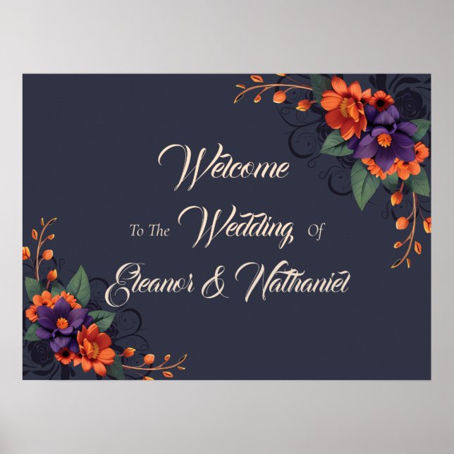 Poster Casamento Floral Gótico Elegante 3D (Frente)