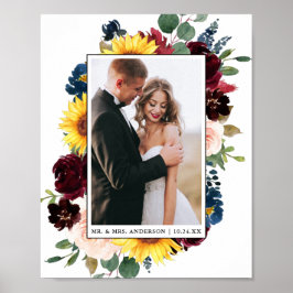 Poster Casamento Floral Misto de Aquarela Elegante