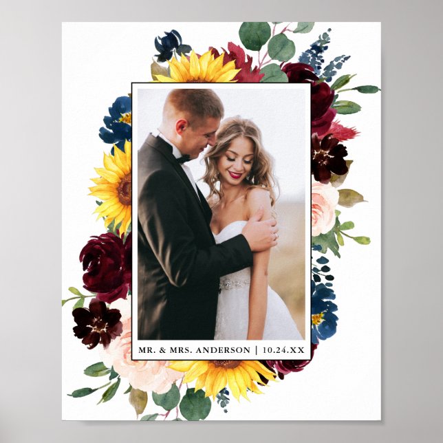 Poster Casamento Floral Misturado Elegante (Frente)