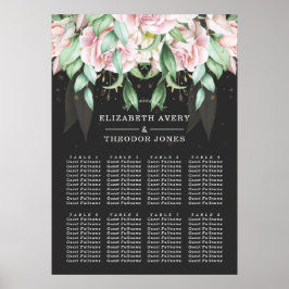 Poster Casamento Floral Negro e Rosa Elegante