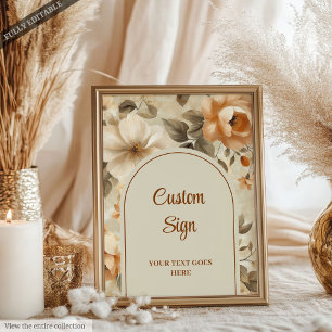 Poster Casamento Floral Personalizado Moderno em Laranja 