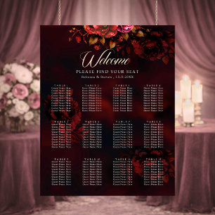 Poster Casamento Floral Preto Vermelho Elegante e Tempera