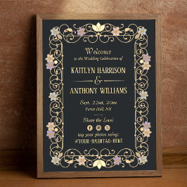 Poster Casamento Floral Rococó Revival Elegante Vintage